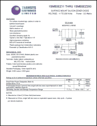 1SMB3EZ11 datasheet: 11 V, 1 A, 3 W, surface mount silicon zener diode 1SMB3EZ11