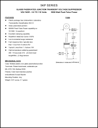 5KP6.5A datasheet: 6.6 V, 50 mA, 5000 W, glass passivated junction transient voltage suppressor 5KP6.5A