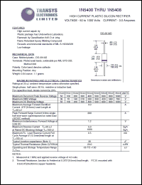 1N5401 datasheet: 100 V, 3 A, high current plastic  silicon rectifier 1N5401