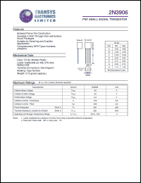 2N3906 datasheet: 40 V,  PNP small signal transistor 2N3906