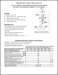 AM151 datasheet: 100 V, 1.5 A, silicon miniature single-phase bridge AM151