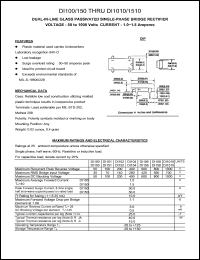 DI154 datasheet: 400 V, 1.5 A, dual-in-line glass passivated single-phase bridge rectifier DI154