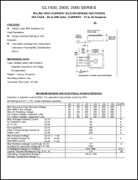 GL2500 datasheet: 50 V, 25 A, in-line high current silicon  bridge rectifier GL2500