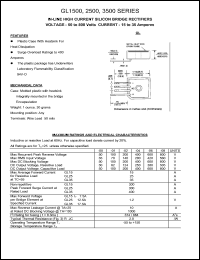 GL1504 datasheet: 400 V, 15 A, in-line high current silicon  bridge rectifier GL1504