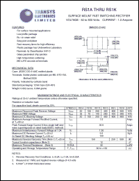 RS1G datasheet: 400 V, 1 A, surface mount fast switching rectifier RS1G