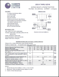 US1G datasheet: 400 V, 3 A, surface mount ultrafast switching rectifier US1G