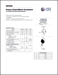 IRF830 datasheet: 500 V, 4.5 A, power field effect transistor IRF830