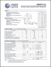 MMBTA42 datasheet: 300 V, NPN small signal surface mount transistor MMBTA42