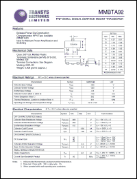 MMBTA92 datasheet: 300 V, PNP small signal surface mount transistor MMBTA92