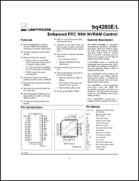 BQ4285LP datasheet:  RTC IC WITH 114X8 NVSRAM AND NVSRAM CONTROL, ALARM WAKE-UP 3V OP ON L VERSION BQ4285LP