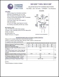 SB1020F datasheet: 20 V, 10 A, isolation schottky barrier rectifier SB1020F