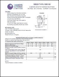 SB8100 datasheet: 100 V, 8 A, schottky barrier rectifier SB8100