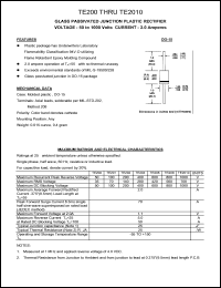 TE2010 datasheet: 1000 V, 2 A, glass passivated junction plastic rectifier TE2010