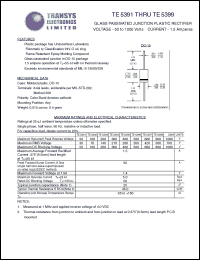 TE5392 datasheet: 100 V, 1.5 A, glass passivated junction plastic rectifier TE5392