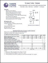TE4947 datasheet: 800 V, 1 A, glass passivated junction fast switching rectifier TE4947