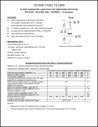 TE154R datasheet: 400 V, 1.5 A, glass passivated junction fast switching rectifier TE154R