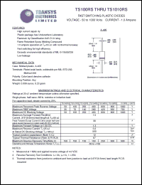 TS108RS datasheet: 800 V,  1 A, fast switching plastic diode TS108RS
