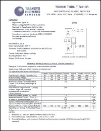 TS2010R datasheet: 1000 V,  2 A, fast switching plastic rectifier TS2010R