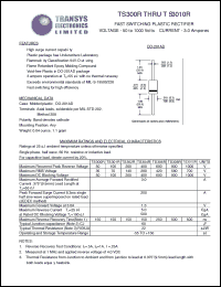 TS302R datasheet: 200 V,  3 A, fast switching plastic rectifier TS302R