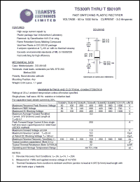 TS306R datasheet: 600 V,  3 A, fast switching plastic rectifier TS306R