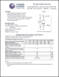 TS154 datasheet: 400 V,  1.5 A, glass passivated junction plastic rectifier TS154