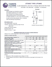 UF308G datasheet: 800 V,  3 A, glass passivated junction ultrafast switching rectifier UF308G