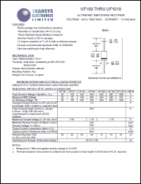 UF1010 datasheet: 1000 V,  1 A, ultrafast switching rectifier UF1010