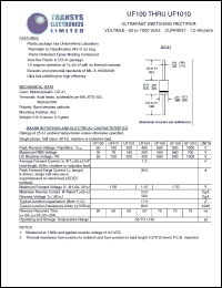 UF101 datasheet: 100 V,  1 A, ultrafast switching rectifier UF101