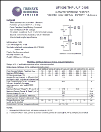 UF101S datasheet: 100 V,  1 A, ultrafast switching rectifier UF101S