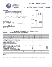 UF106S datasheet: 600 V,  1 A, ultrafast switching rectifier UF106S