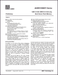 A290011T-70 datasheet: 70ns 20mA 128K x 8 bit CMOS 5.0volt-only boot sector flash memory A290011T-70