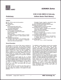 A29040A-70 datasheet: 70ns 20mA 512K x 8 bit CMOS 5.0volt-only uniform sector flash memory A29040A-70