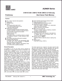 A29400TM-90 datasheet: 90ns 20mA 512K x 8/256 x 16bit CMOS 5.0volt-only boot sector flash memory A29400TM-90