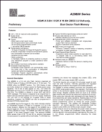 A29800TV-90 datasheet: 90ns 20mA 1024K x 8/512 x 16bit CMOS 5.0volt-only boot sector flash memory A29800TV-90