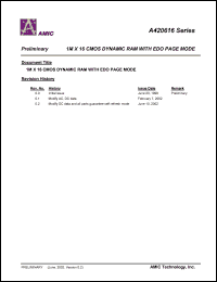 A420616S-45 datasheet: 45ns; refresh cycle:1K 1M x 16 CMOS dynamic RAM with EDO page moge A420616S-45