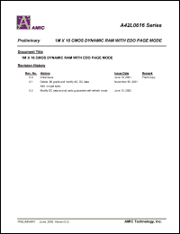 A42L0616S-45 datasheet: 45ns; self refresh=1K 1M x 16 CMOS dynamic RAM with EDO page moge A42L0616S-45