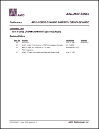 A42L2604V-50 datasheet: 50ns; self refresh=2K 4M x 4 CMOS dynamic RAM with EDO page moge A42L2604V-50