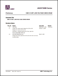 A62S7308BM-55SI datasheet: 70ns; 30mA 128K x 8bit low voltage CMOS SRAM A62S7308BM-55SI