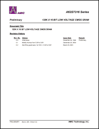 A62S7316V-55S datasheet: 55ns; 50mA 128K x 16bit low voltage CMOS SRAM A62S7316V-55S