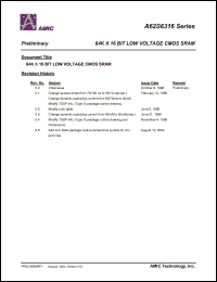 A62S6316V-70SI datasheet: 70ns; 50mA 64K x 16bit low voltage CMOS SRAM A62S6316V-70SI