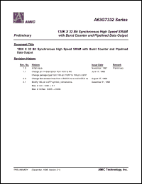 A63G7332E-4.2 datasheet: 4.2ns; 128K x 32bit synchronous high speed SRAM with burst counter and pipelined data output A63G7332E-4.2