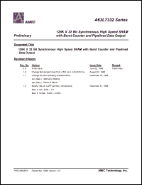 A63L7332E-5 datasheet: 5ns; 128K x 32bit synchronous high speed SRAM with burst counter and pipelined data output A63L7332E-5