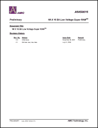 A64S0616G-70I datasheet: 70ns; 35mA 1M x 16bit low voltage super RAM A64S0616G-70I