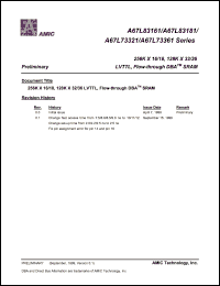 A67L73321E-11 datasheet: 11ns; 30mA 128K x 32 LVTTL, flow-through DBA SRAM A67L73321E-11