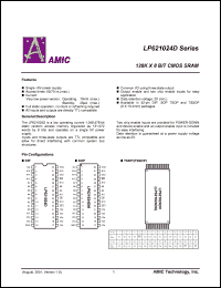 LP621024D-70LL datasheet: 70ns 70mA 128K x 8bit CMOS SRAM LP621024D-70LL