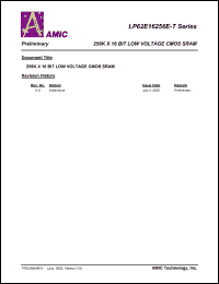 LP62E16256EV-70LLT datasheet: 70ns 30mA 256K x 16bit low voltage CMOS SRAM LP62E16256EV-70LLT