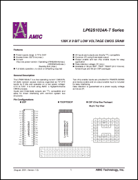 LP62S1024AM-55LLT datasheet: 40mA 128K x 8bit low voltage CMOS SRAM LP62S1024AM-55LLT