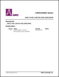 LP62S16256EV-70LLI datasheet: 70ns 40mA 256K x 16bit low voltage CMOS SRAM LP62S16256EV-70LLI