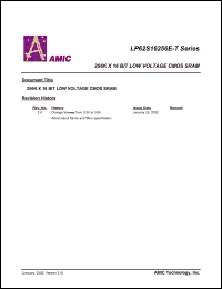 LP62S16256EU-70LLT datasheet: 70ns 40mA 256K x 16bit low voltage CMOS SRAM LP62S16256EU-70LLT