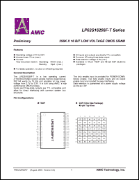 LP62S16256FV-70LLT datasheet: 70ns 40mA 256K x 16bit low voltage CMOS SRAM LP62S16256FV-70LLT